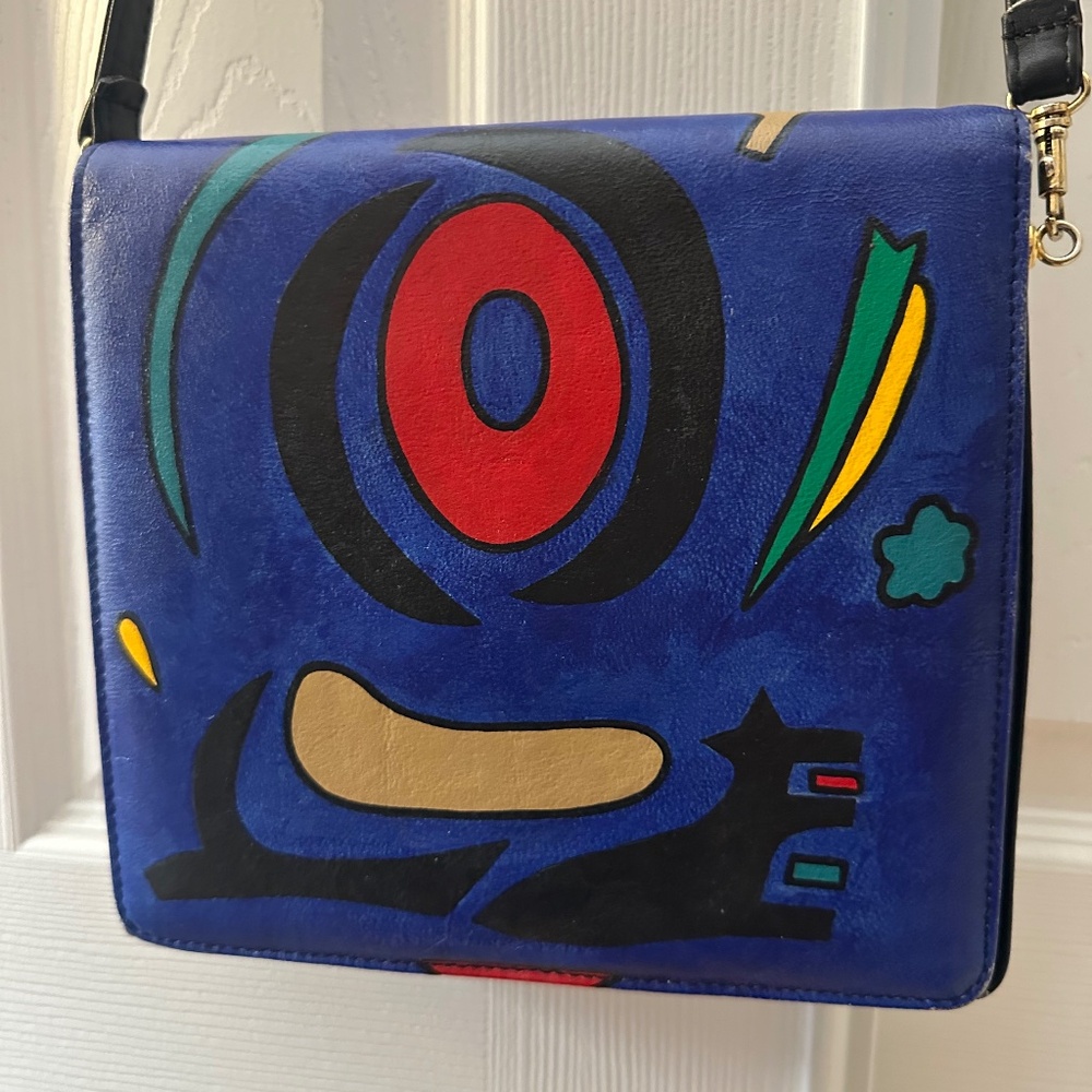 Abstract Cross Body Purse - Miro Inspiratioin -Red,Yellow, Green, Black on Blue